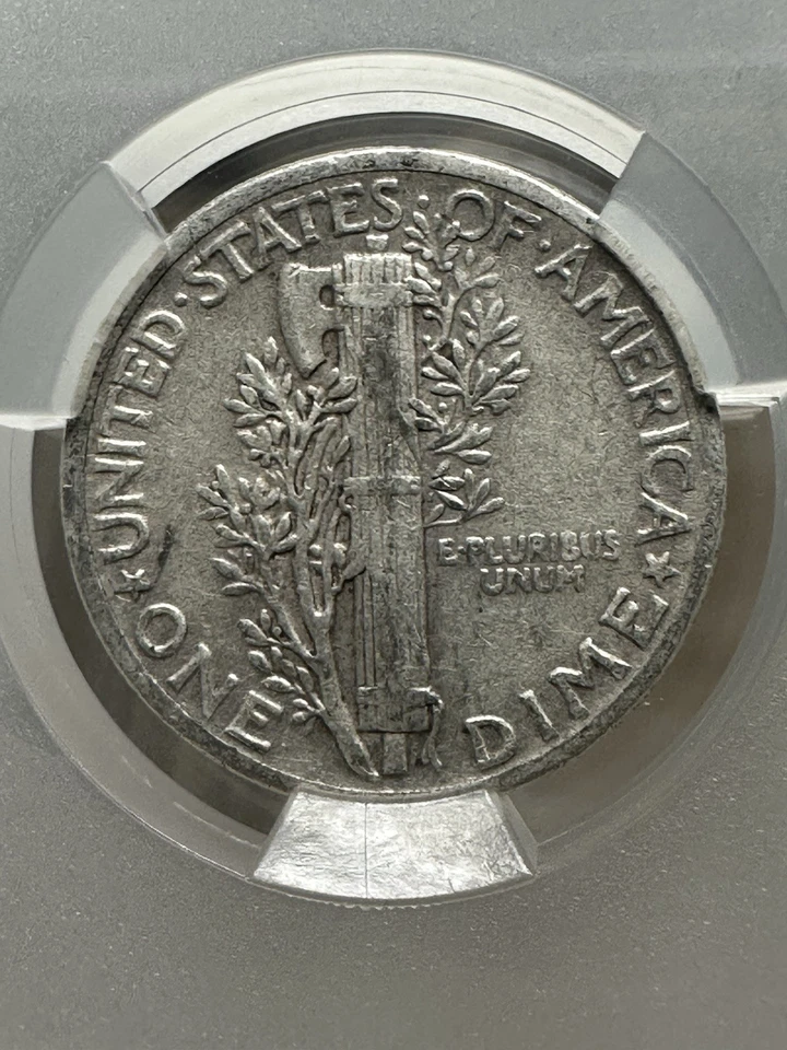 1943 Mercury Dime Ten Cent Coin, 90% Silver CAC VF30 Graded - Image 2 of 4