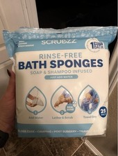 Scrubzz Rinse-Free Soap Shampoo Infused White Bath Sponges 25 Pack