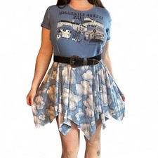 Upcycled Reworked Cloud Farm Fair Tee Handkerchief Mini Tshirt Dress Women L XL