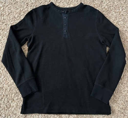 T-shirt col Henley à manches longues en coton doux sur la peau - noir