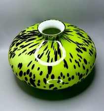     HAND-BLOWN MURANO ART GLASS VASE CHARTREUSE BLACK SPOTS 16" x 10" 11LB ITALY