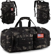 Tactical Gym Bag for Men，50L Large 3 in 1 Sports Duffle Medium, Camo Black 