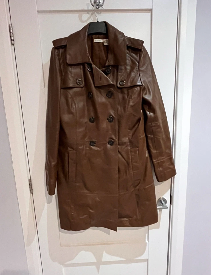 Ladies Genuine Leather Brown Trench Coat Size 16 - Image 4 of 4
