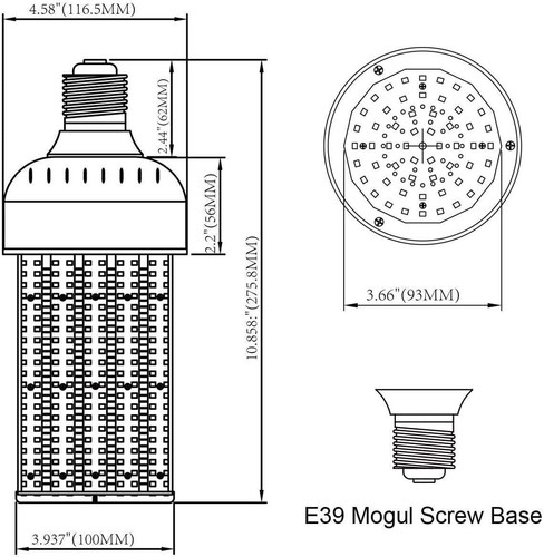 100W LED Corn Bulbs Light Replace 400W MH/HPS Warehouse Parking Lot Light 5000K - Picture 4 of 12