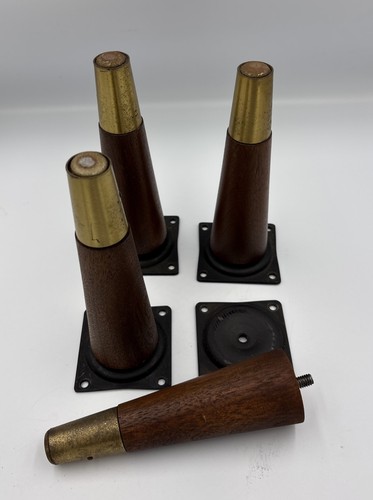 Furniture Legs Wood Brass 6-1/4” Sofa Legs Replacement Couch Legs With Brackets