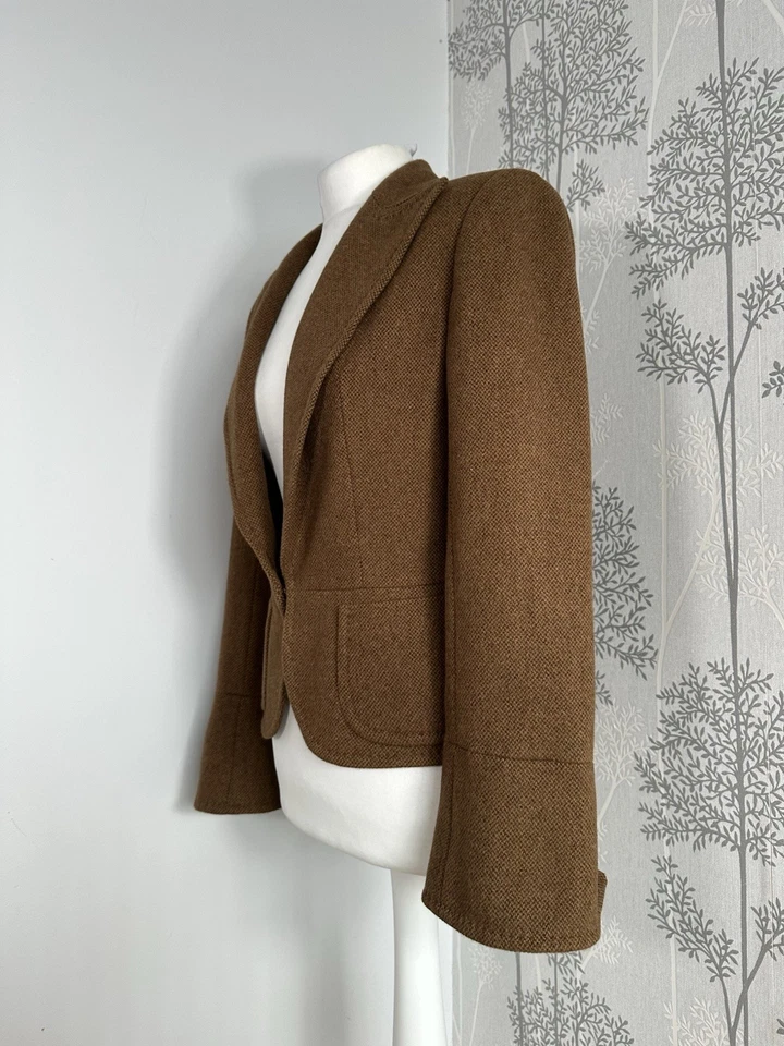 Peruvian Connection Brand New Tweed Fitted Jacket Brown Angora Wool Size 6  - Image 4 of 4