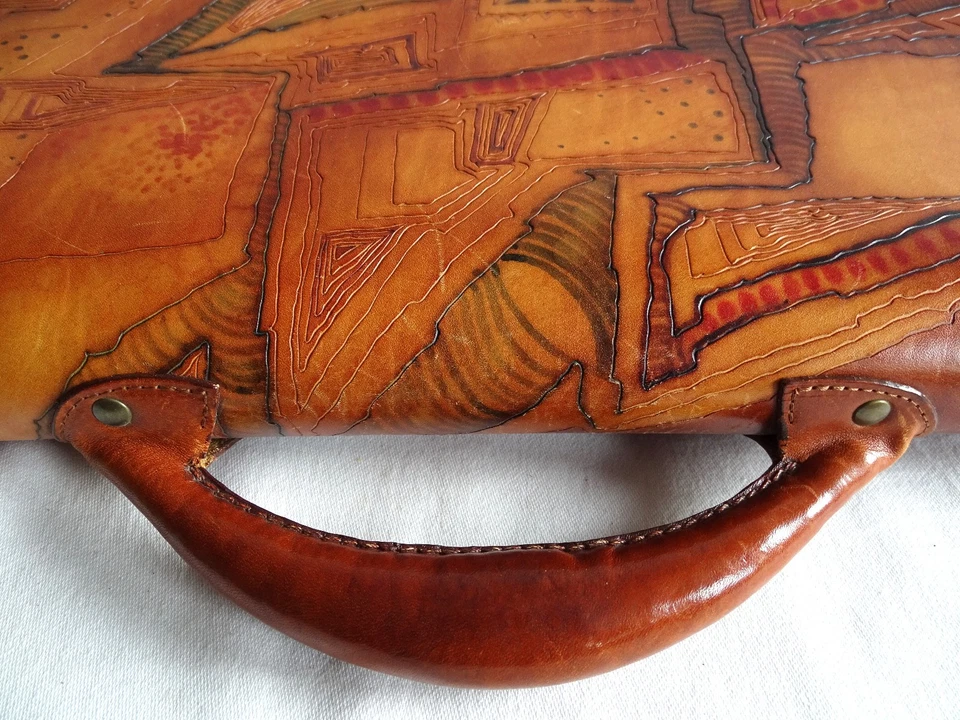 Unikat Bambas Echt Leder Aktentasche Dokumenten Tasche handbemalt - Bild 3 von 4