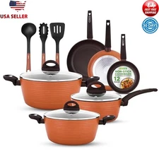 12-Piece Nonstick Cookware Set Heat Resistant Multi-Sized Pot Pan Durable NEW