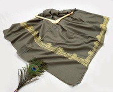 Vintage Gray Shawl Pure Woolen Hand Embroidered Golden Zari Long Throw Stole