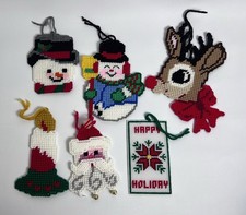 Lot of 6 VTG Handmade Christmas Decor Plastic Canvas Needlepoint