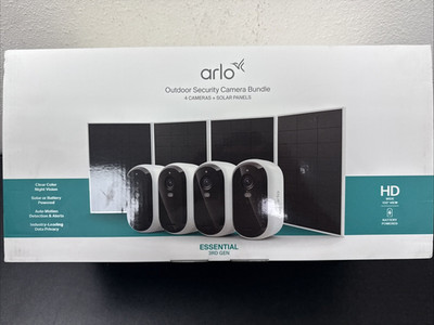 Arlo Essential (3rd Gen) HD Outdoor Security Cameras w/ Solar Panels, 4pk