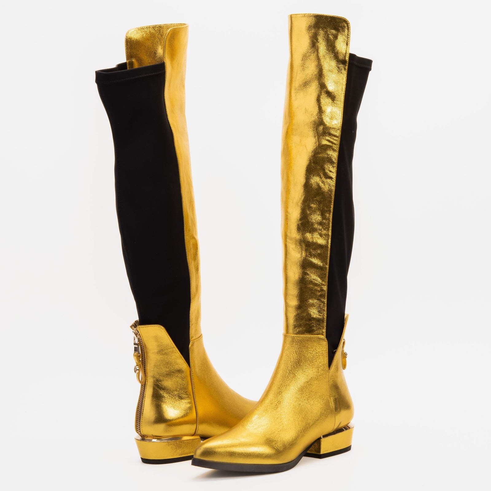 The Fairoks Gold Leather Pointy Toe Knee High Women Boot image 3