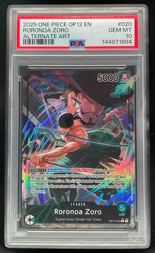 2025 One Piece OP12 EN #020 Roronoa Zoro Alternate Art PSA 10
