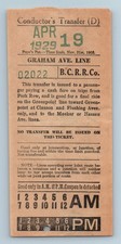 B.C.R.R. Co. 19 de abril 1929 Graham Ave Line Brooklyn NY tranvía tranvía transferencia