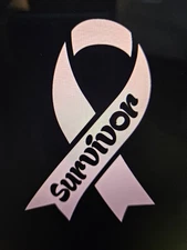 Cancer Awareness Survivor Ribbon- 4" x 5.5" Pink Vinyl Car Window Sticker