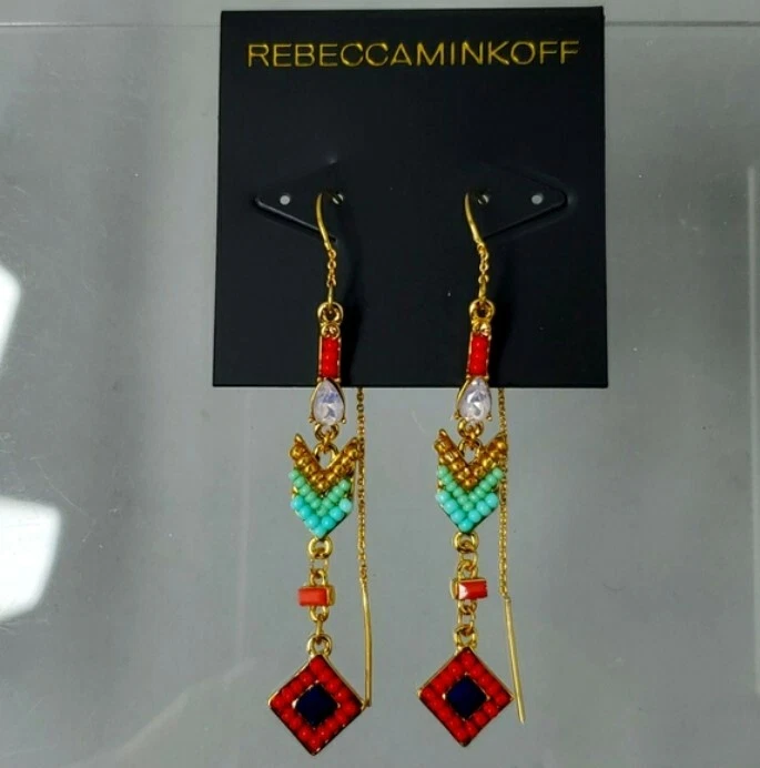 Rebecca Minkoff - Geo Stone Threaders Earrings (Multi/Gold) Earring retail $58 - Image 3 of 4