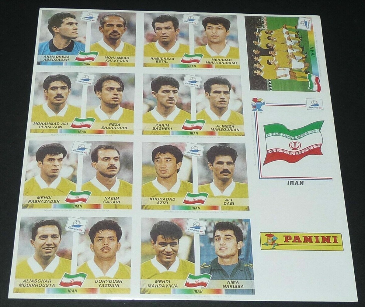 Panini 1998 FIFA WORLD CUP FRANCE 1998 - IRAN TEAM SET