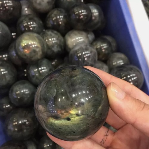 Top Natural Rainbow Labradorite Sphere Quartz Crystal Ball Gem Healing W/ Stand - Foto 7 di 11