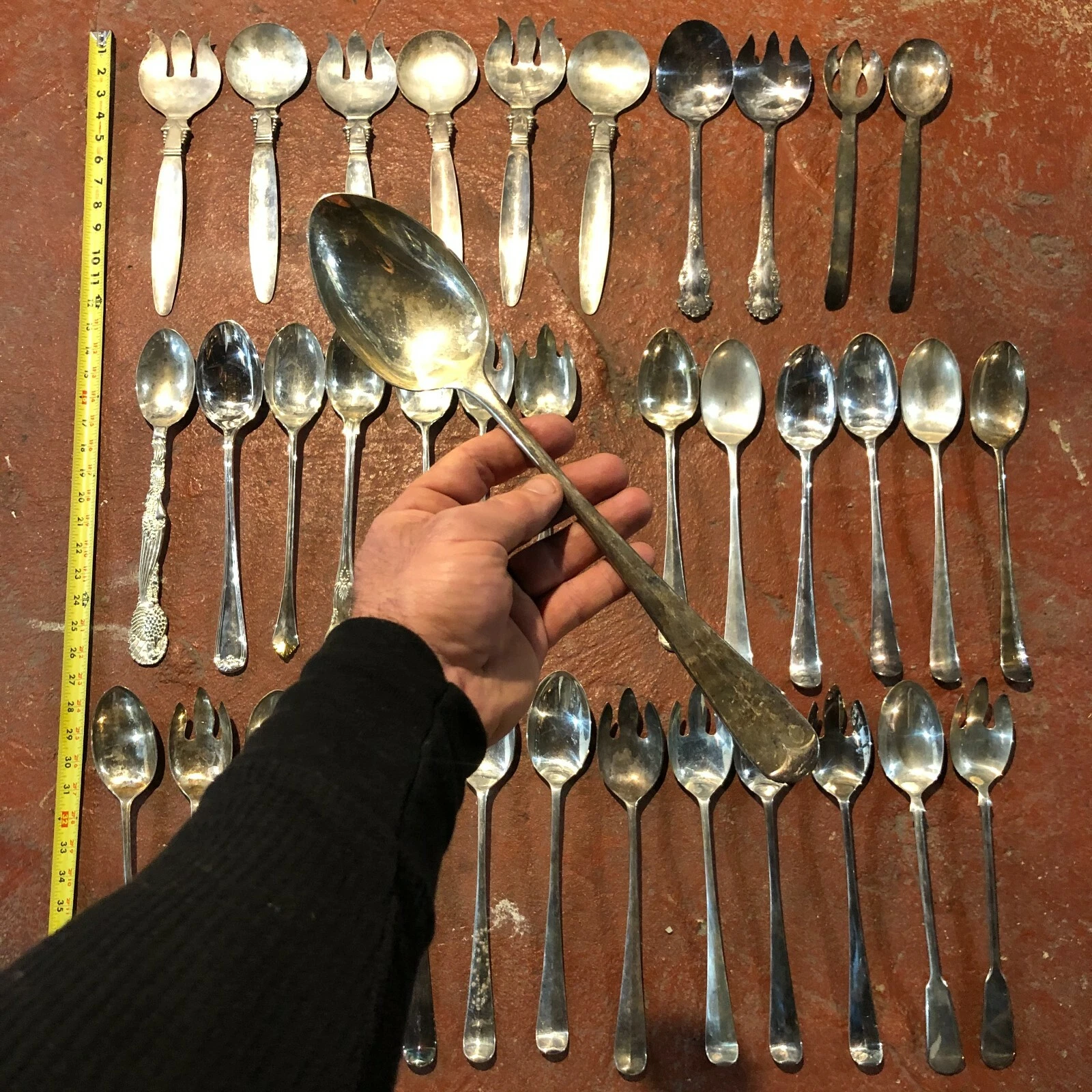 37 LARGE SALAD SPOON FORK SERVING VINTAGE SILVERPLATE LOT ART CRAFT #Q38t6