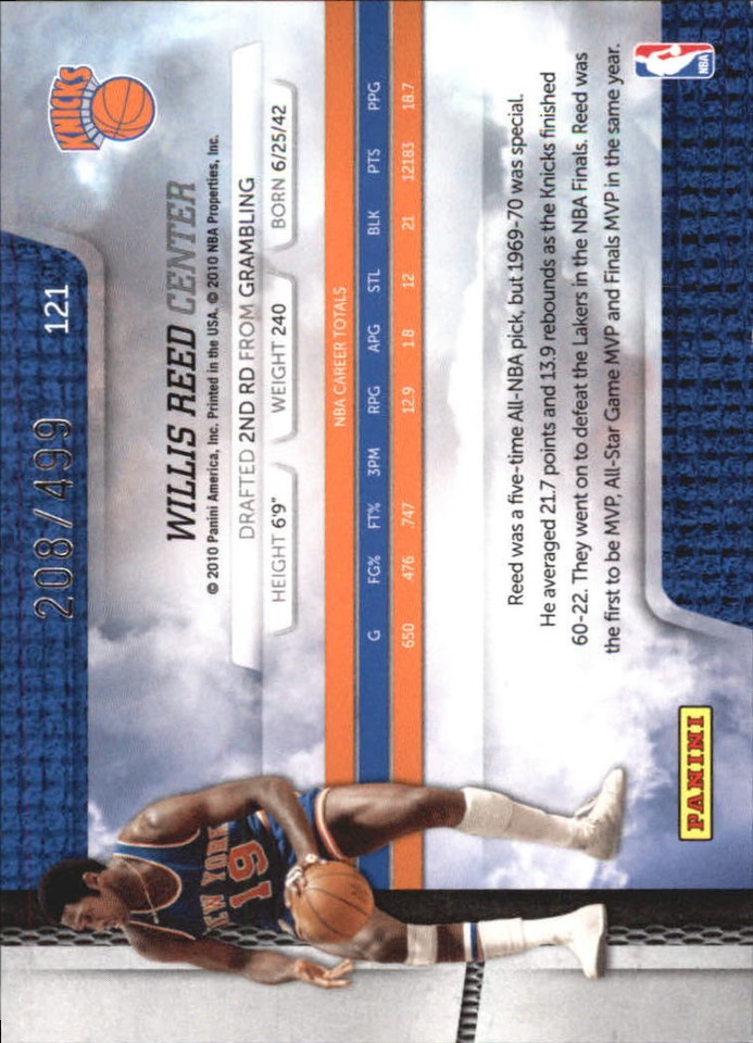 2009-10 Absolute New York Knicks Basketball Card #121 Willis Reed /499 ...