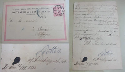 Postkarte BRESLAU 1882: Antiquar R. STETTEN an BM von LÖWEN; Angebot Ansicht - Bild 1 von 4