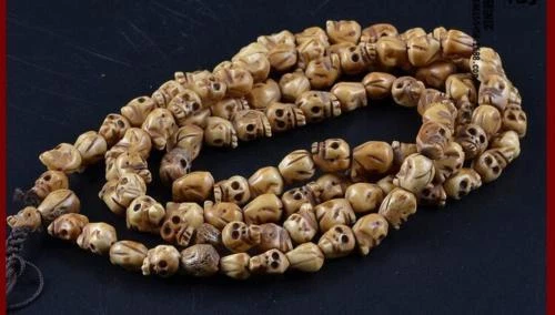 Collar Mala de Colección 108 Cuentas Budismo Tibetano Hueso de Yak Calavera Meditación Oración - Imagen 3 de 6