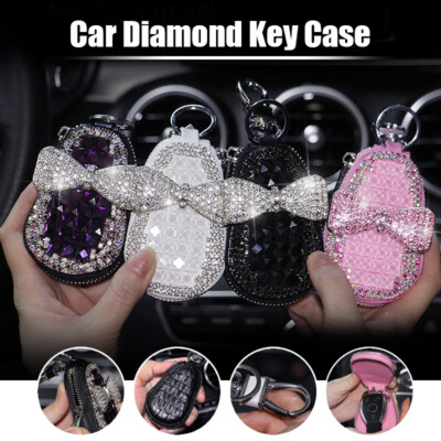 Universal Bling Crystal Diamond Cute Car Key Case Holder Cover Keychain  Ring New