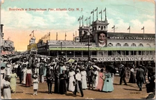 Boardwalk At Steeplechase Pier Atlantic City New Jersey Vintage Postcard