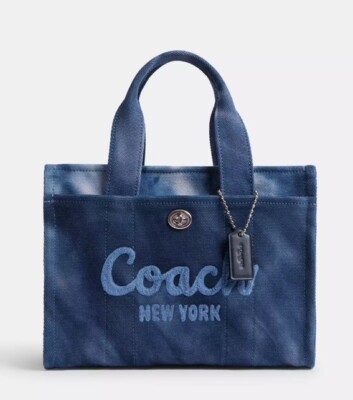 ❤️ Coach Cargo CU029 Silver/Midnight Navy Small Tote Bag
