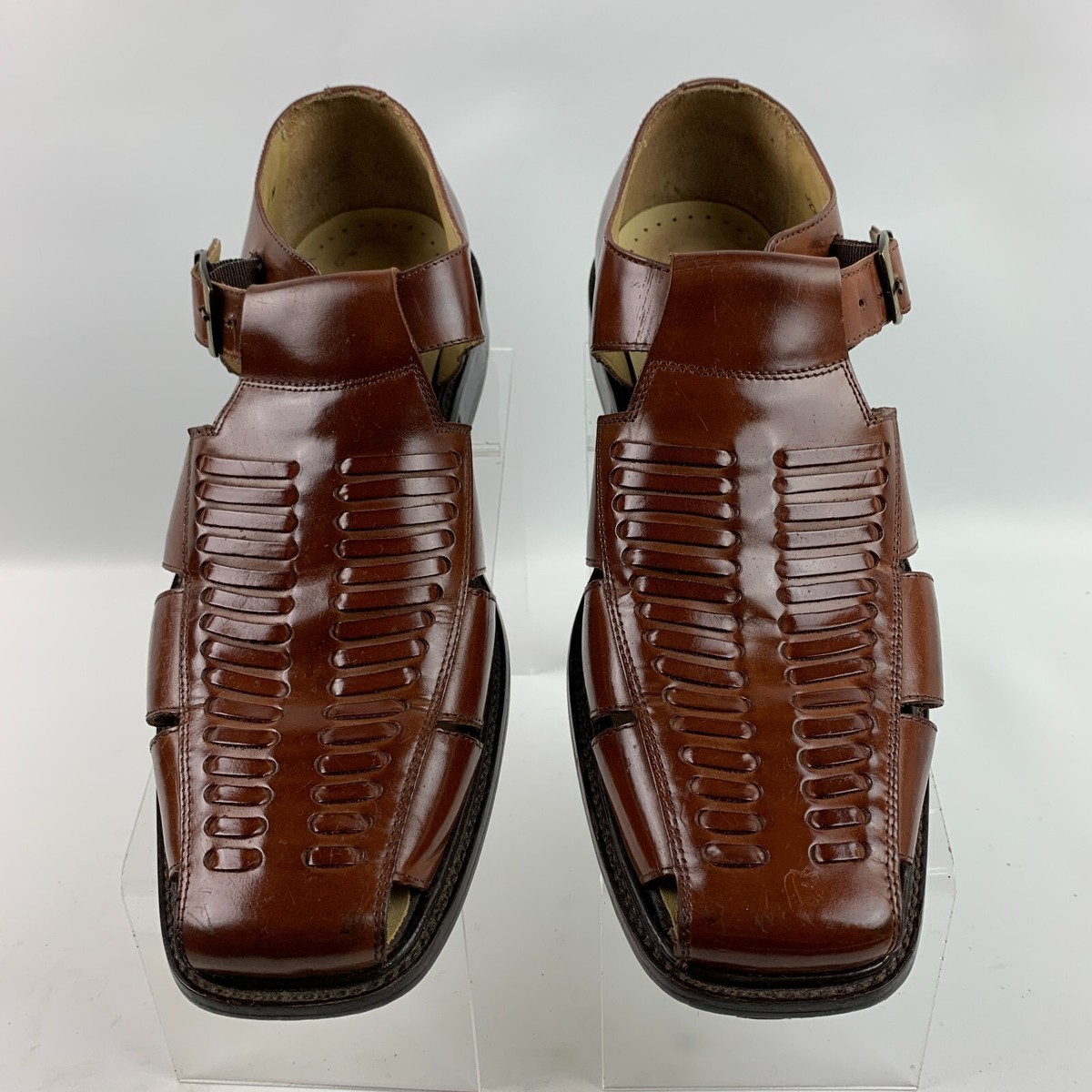 Stacy Adams Dress Sandals Brown Leather Cutout Buckle  display picture 1