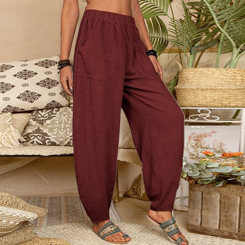 Damen Leinen Haremhose Sommerhose Freizethose Pumphose Strandhose Jogginghose DE - Bild 4 von 26