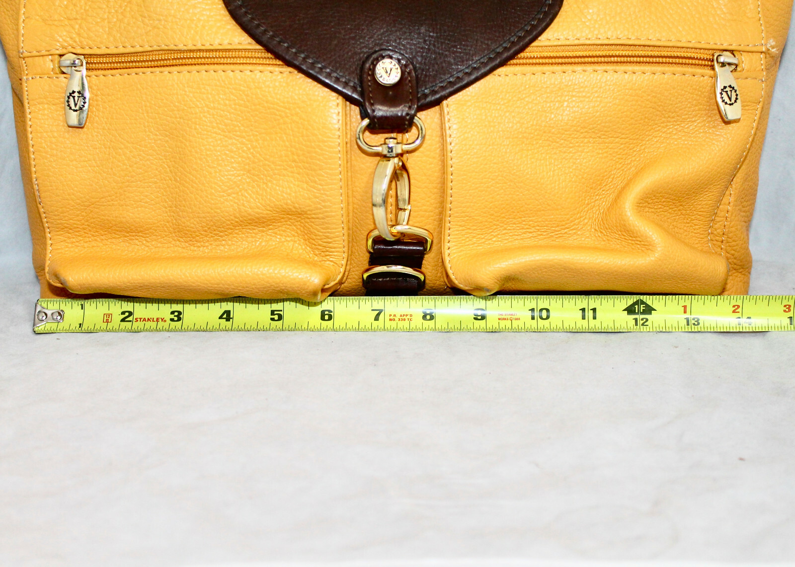 VALENTINA Yellow & Brown Leather Flap Satchel Front Z… Gem