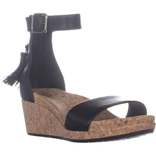 UGG Australia Mujer Sandalias Tobillo Alpargatas Cuña Cuero Negro 10 Nib | eBay