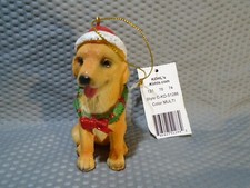 GOLDEN RETRIEVER PUPPY DOG IN SANTA HAT  WREATH COLLAR 3.5" ORNAMENT KOHL'S