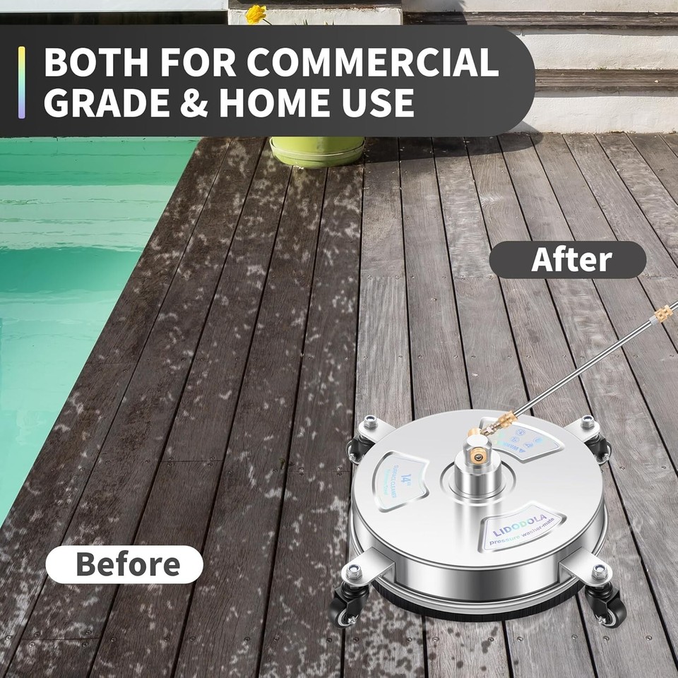 14" Pressure Washer Surface Cleaner with 4 Wheels Stainless Steel