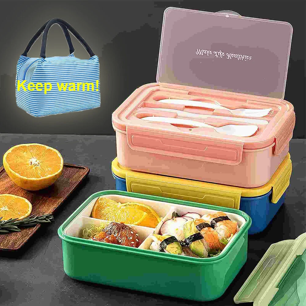 Lunch Bento Box Food Containers with 3 Compartment and Tableware Microwaveable