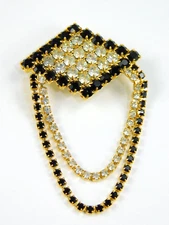 Vintage Prong Set Black & White Pave Rhinestone Chatelain Button Cover Diamond