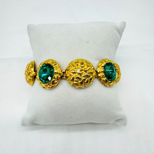 Vintage Carol Dauplaise Gold-Tone and Emerald Green Rhinestone Bracelet - Picture 1 of 6