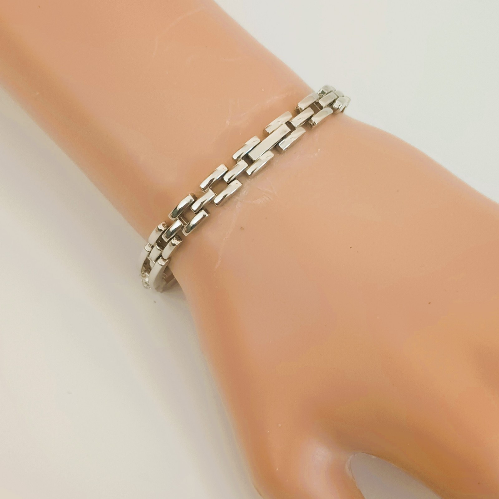 Silver Tone Rectangular Link Bracelet 6.75" with … - image 4