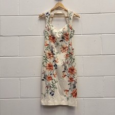 Karen Millen Floral Pencil Dress UK 10 Cream Satin Wiggle Occasion Midi Sheath