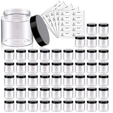 50 Pack 2 OZ Plastic Jars Round Clear Cosmetic Container Jar with Lids, Plast...
