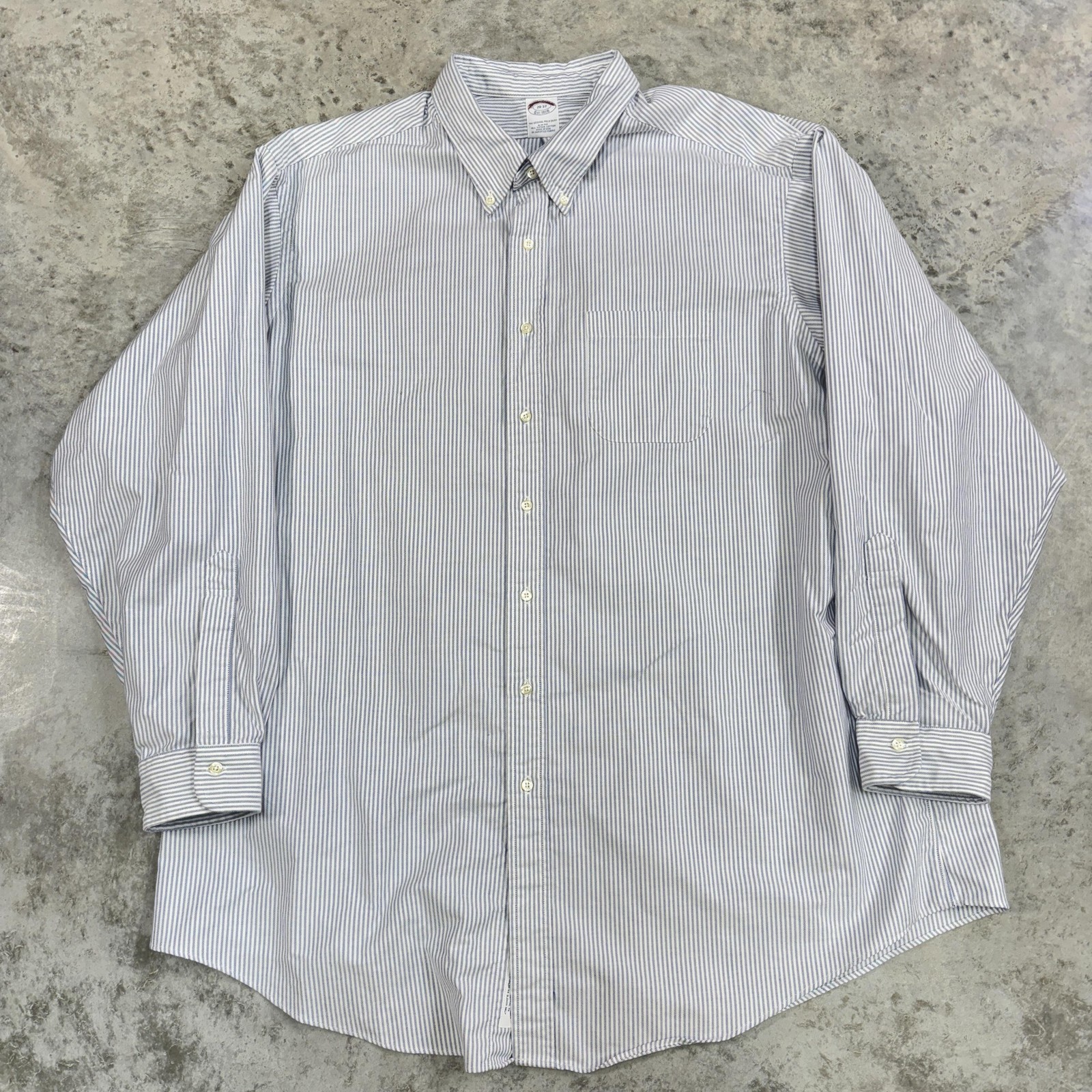 Brooks Brothers Shirt Mens 20 - 37 Blue White Striped Slim Fit Supima Cotton USA