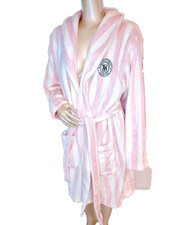 VICTORIA  S SECRET SHORT PLUSH COZY ROBE PINK WHITE STRIPE Womens XL XXL NWT NEW