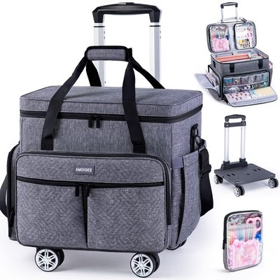 Rolling Tote Bag With Wheels Handle Sewing Machine Case Craft Organizer