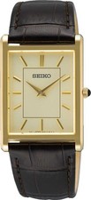  BRAND NEW Seiko Classic Quartz Champange Dial Leather Band Men's Watch SWR106
