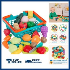 37-Piece Play Food Set for Toddlers with Basket  Chopping Board - Fun  Safe 
