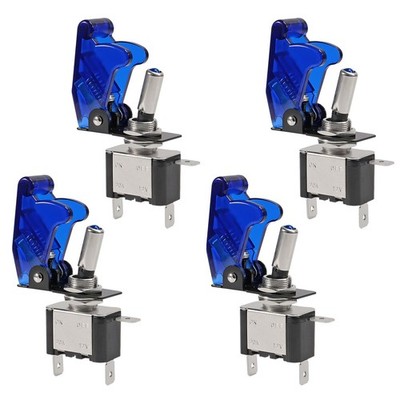 AITRIP 4 Pack 12V Blue LED Illuminated Toggle Switch with Safety Cover Guard 3 P