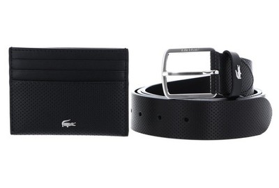 LACOSTE Elegance Punch Cardholder + Belt Box W105 Geschenkset Noir schwarz Neu
