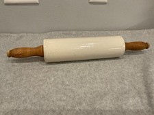 Vintage Early 20th Century Glazed Ceramic Wood Rolling Pin 16 Inch
