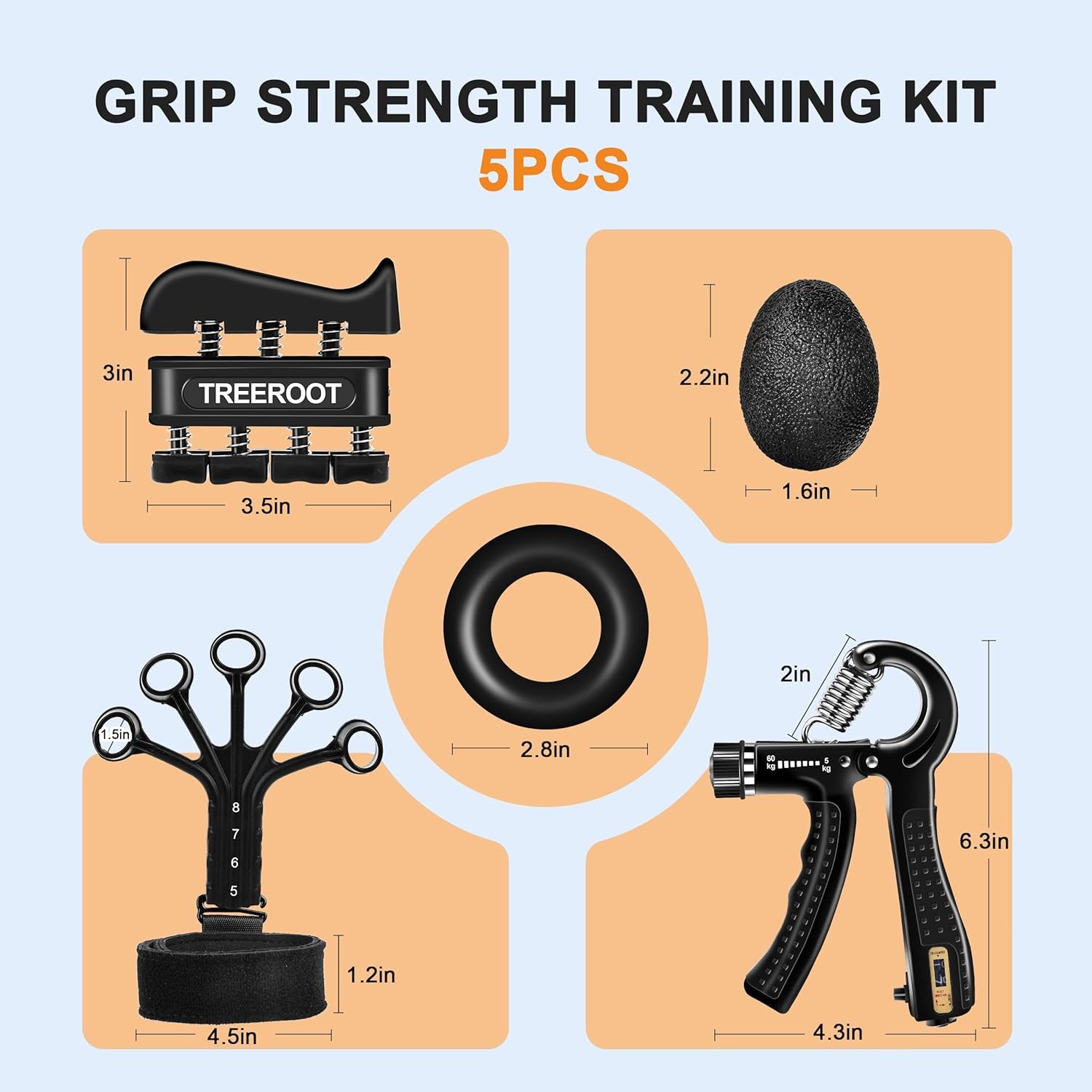 5pcs Grip Strength Trainer Kits Hand Gripper Strengthener Forearm